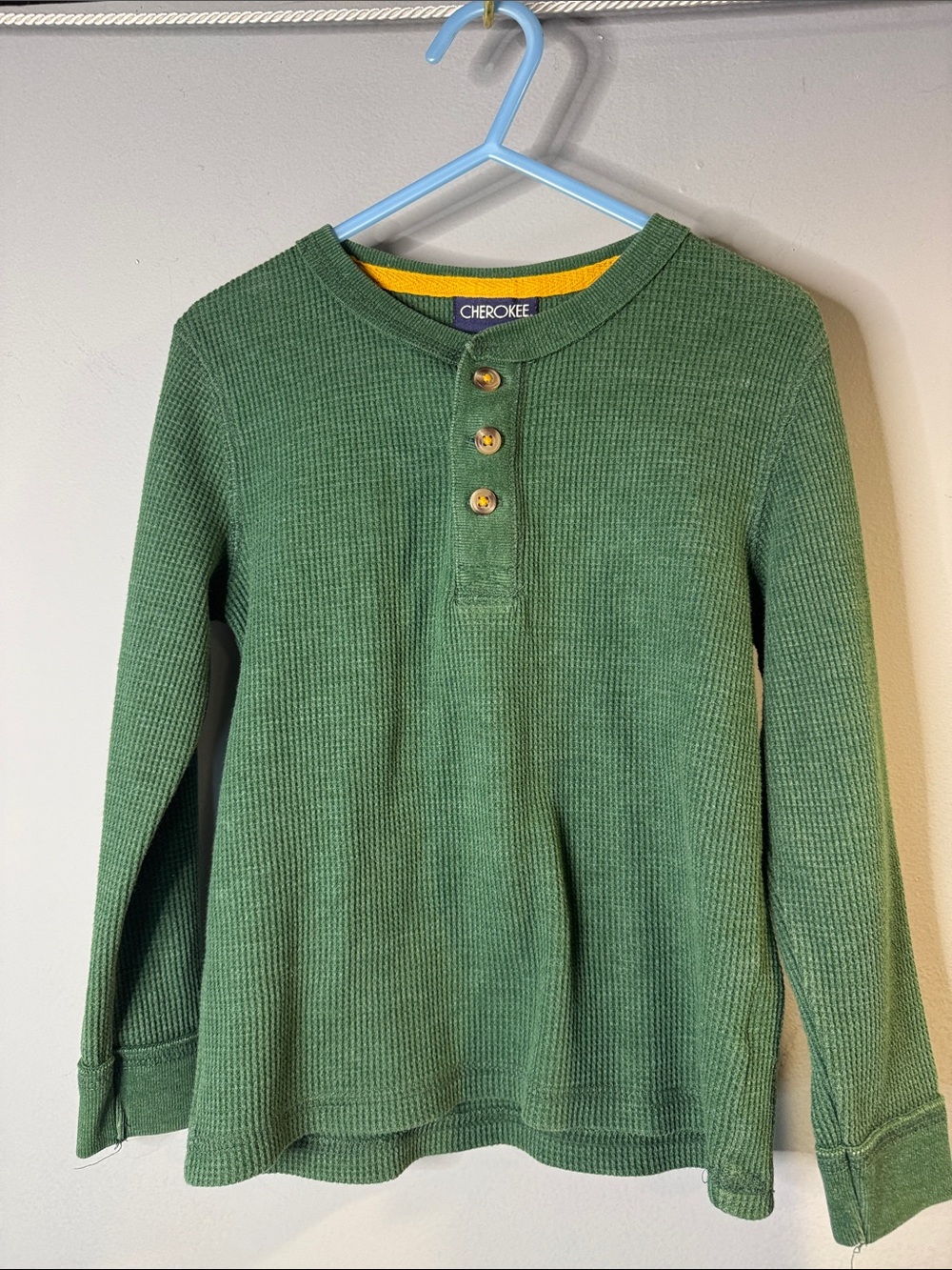 Cherokee Green Waffle Knit Henley Long-Sleeve Top